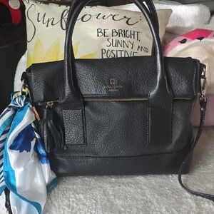 Kate Spade Black Leather Satchel with Scarf Accent